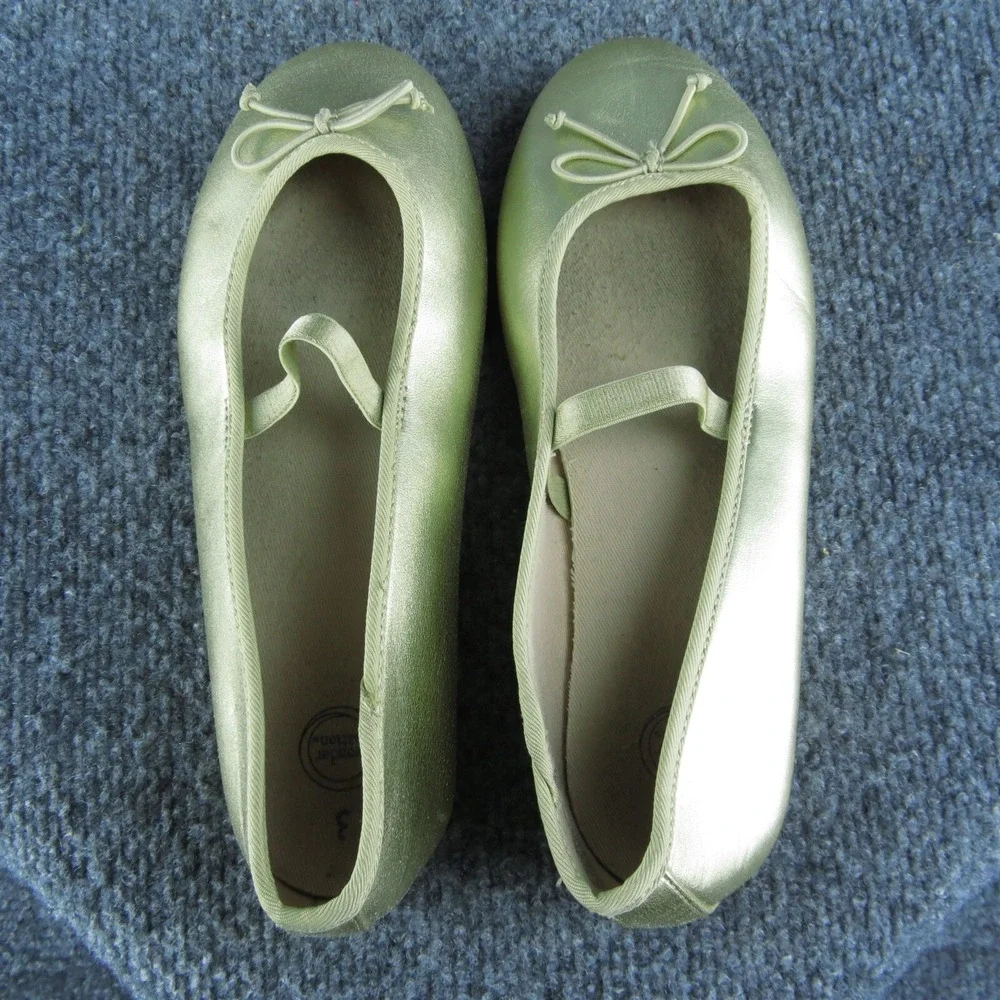 Wonder Nation Youth Girls Ballet Shoes Size 3 Medium Gold‎ Synthetic Slip On